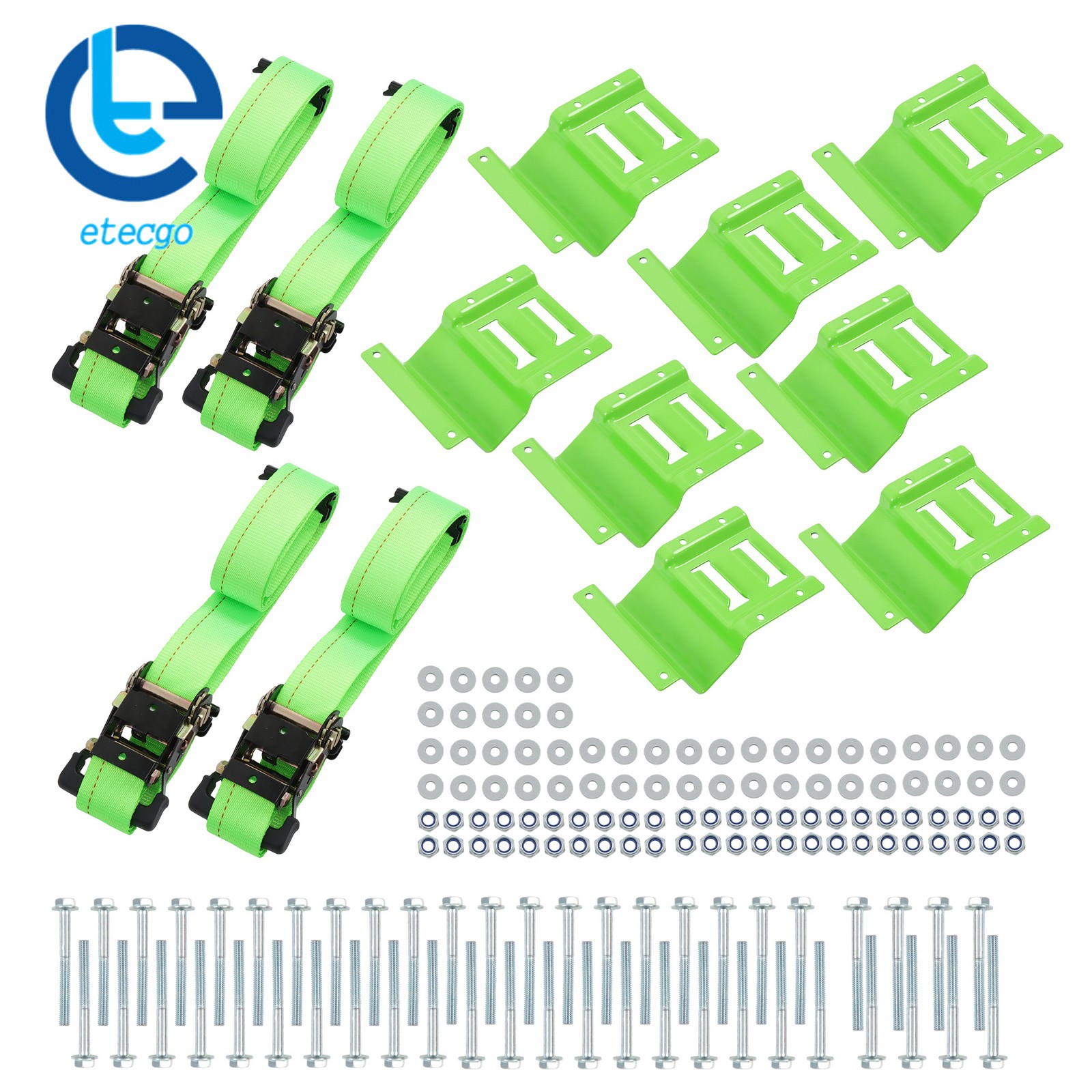 2 Pack Light Green E Track Wheel Chock With 8 Foot Light Green Ratchet Straps
