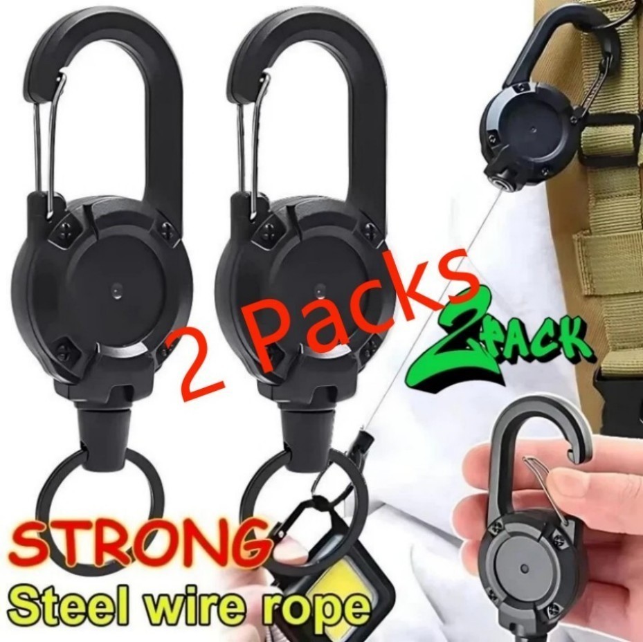 Heavy Duty Retractable Carabiner Car Key Chain Badge Holder Steel Cord-&#/#%%