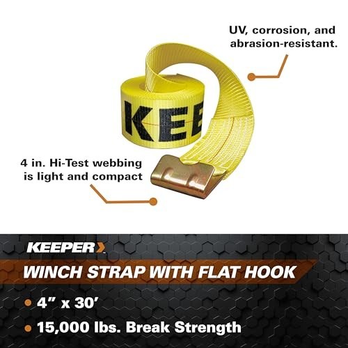 4"x30' Winch Strap Flat Hook 5000 lbs WLL 15000 lbs Break Strength Heavy Duty