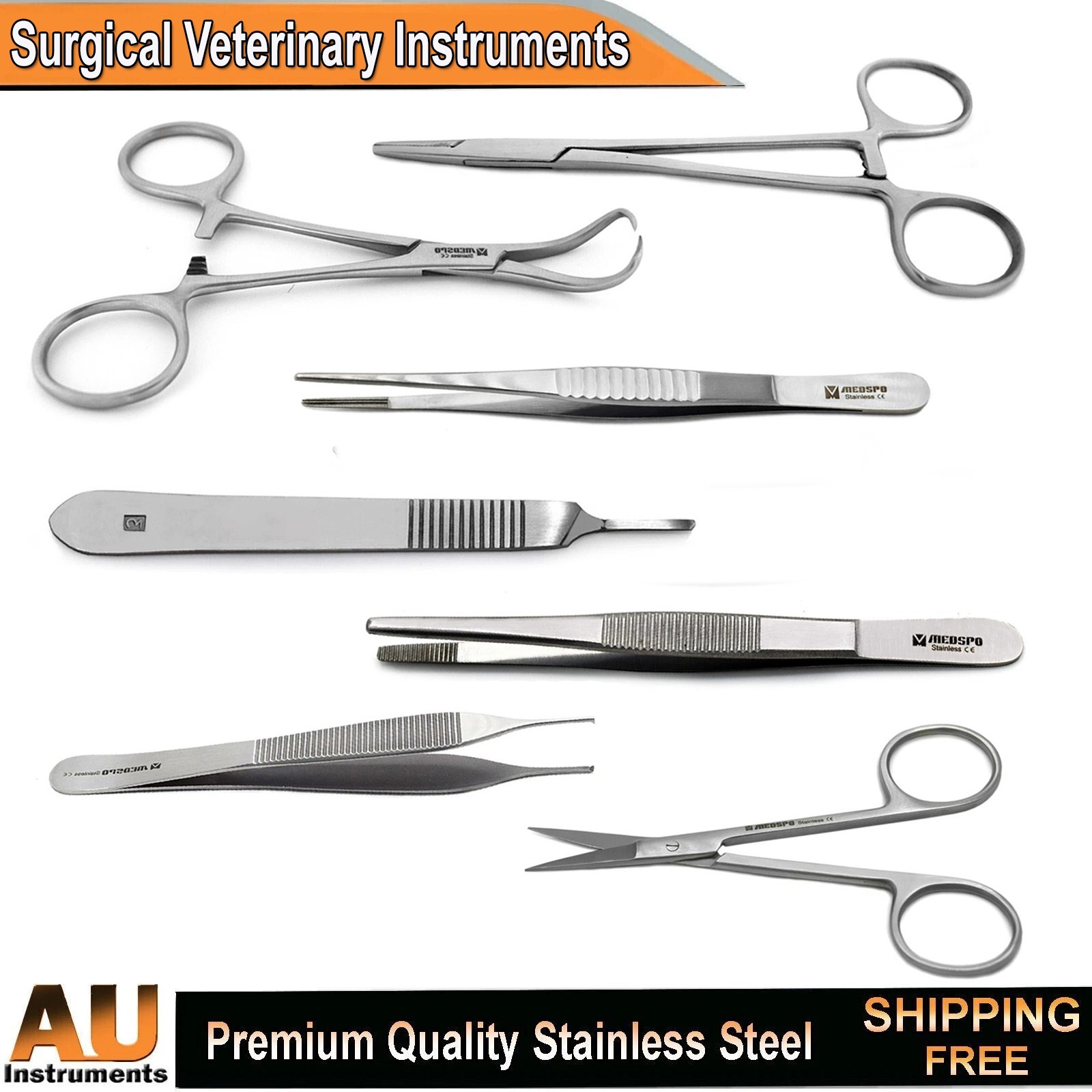Surgical Veterinary Instruments Kit Mayo Hegar Forceps Dressing Tweezers Scissor