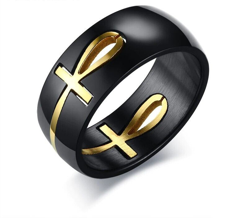 Separable Ring Egyptian Ankh Cross Steel Black Gold Men Women Anel Jewelry New