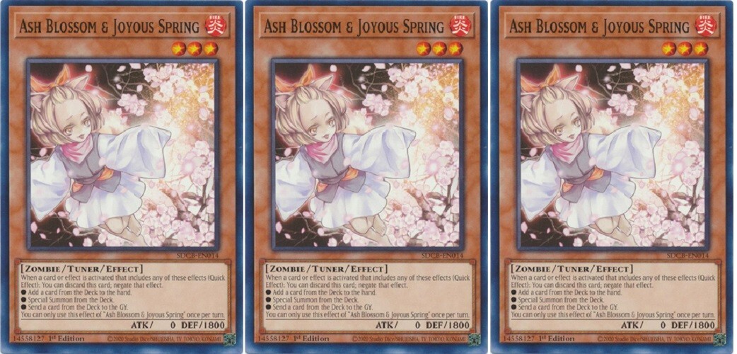 *** 3X ASH BLOSSOM & JOYOUS SPRING 3X *** PLAYSET 1ST EDITION SDCB-EN014 YUGIOH!