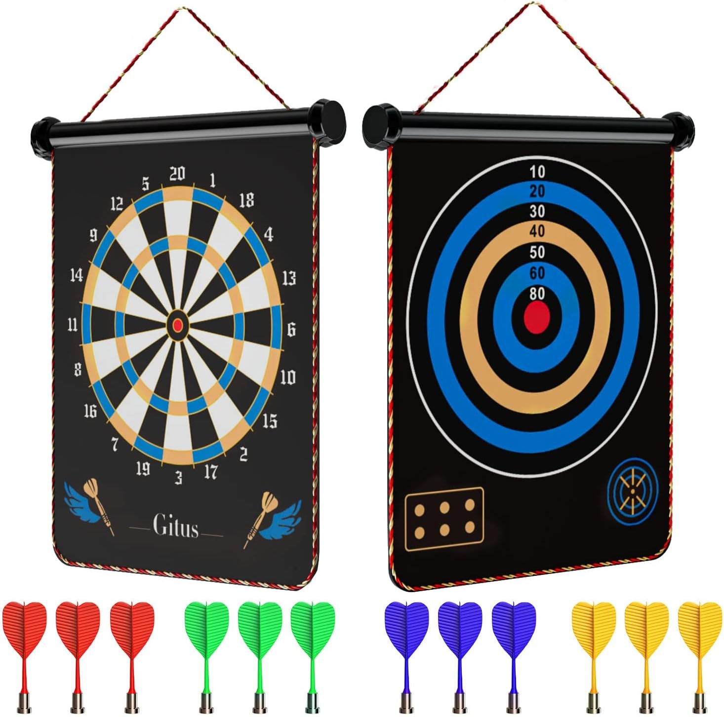 Gitus Magnetic Dart Board Indoor Outdoor Games for Kids with 12 Darts, Gifts for