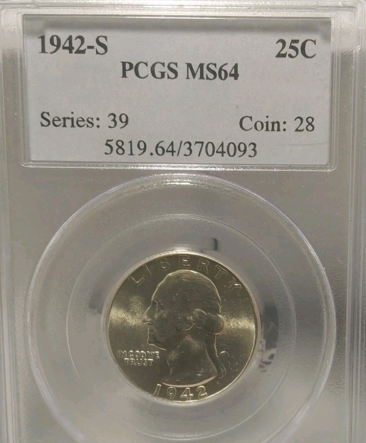 1942 S Washington Quarter PCGS MS64 Brilliant White Very Clean Free Post
