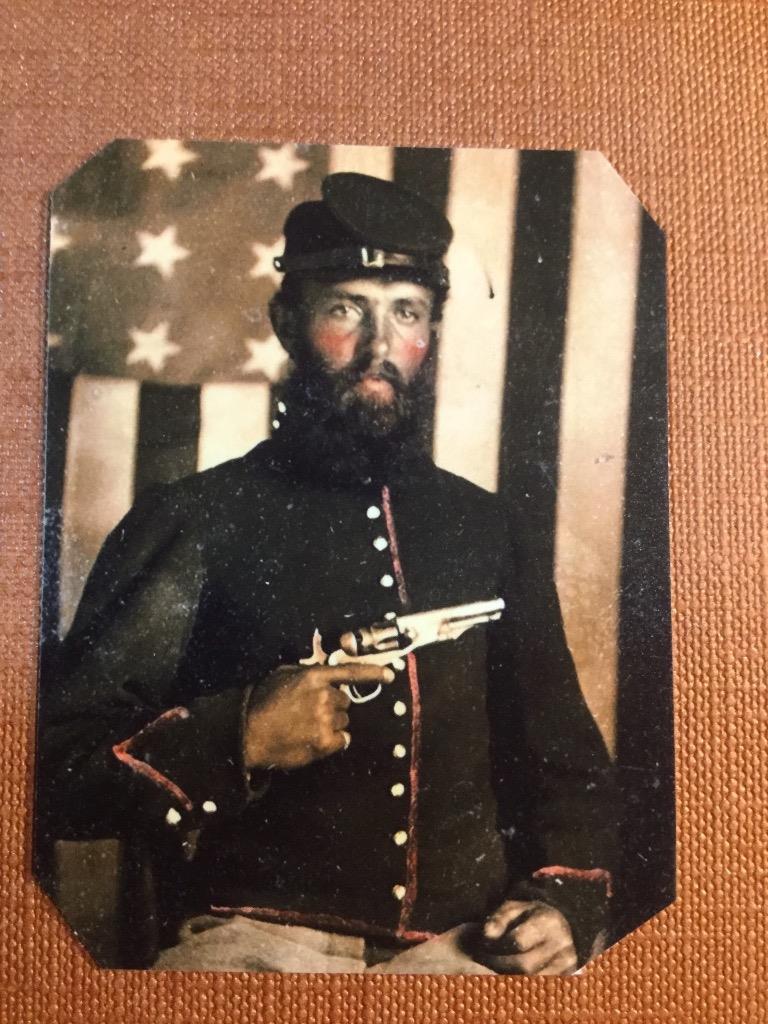 Union artilleryman brandishes a .36 caliber Model 1862 Colt  tintype C619RP