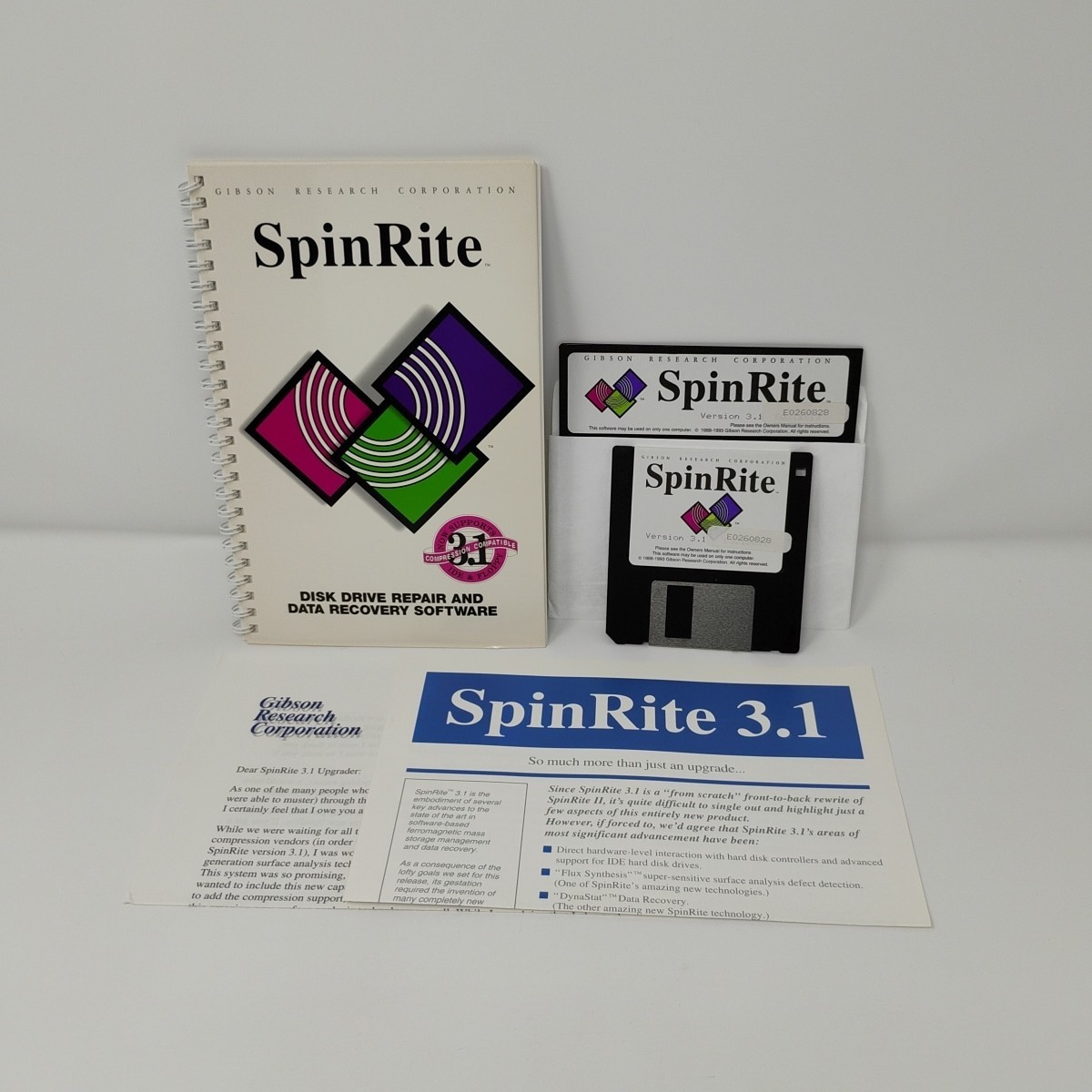 SpinRite 3.1 Disk Drive Data Recovery Software 3.5" 5.25" Floppy Disks + Manual