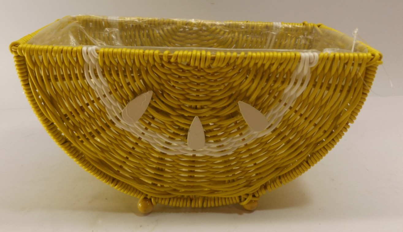 Wicker Rattan Half Lemon-Shaped Lined Basket for Kitchen Yellow White