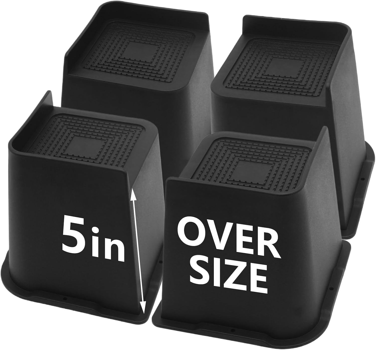 4 PCS 5 Inch Bed Furniture Risers Heavy Duty Black Sofa Desk 6,500 lbs Lift