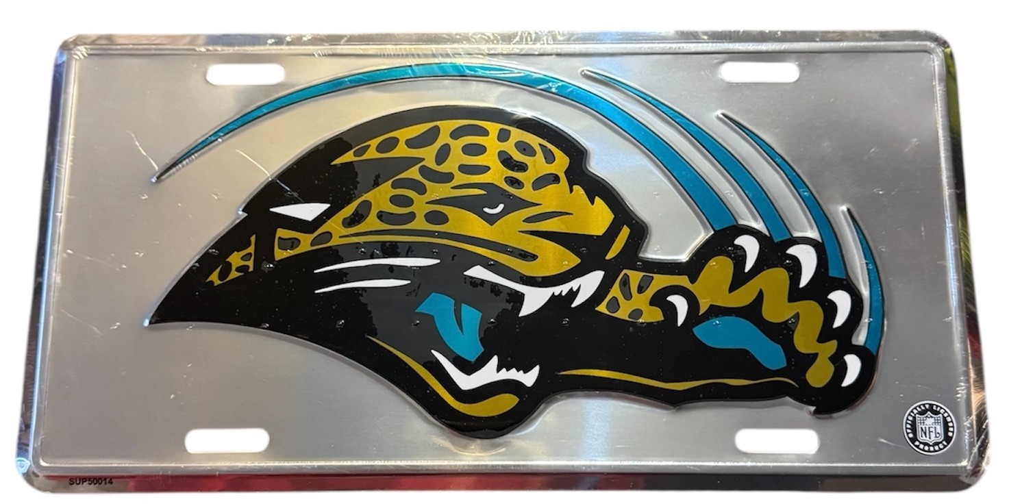NFL Jacksonville Jaguars Embossed Metal License Plate Man Cave Shop Collector