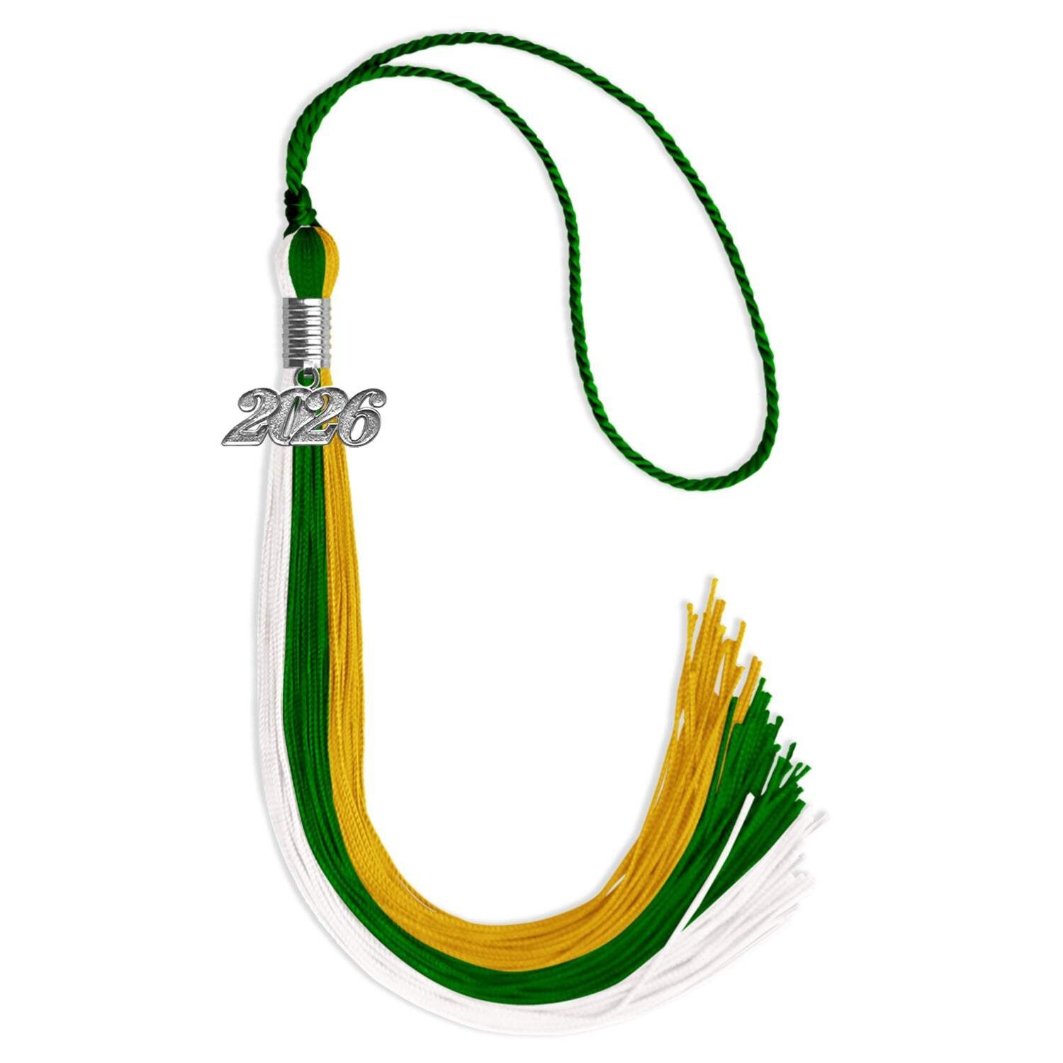 Endea Graduation Green/Gold/White Tassel with Silver Date Drop