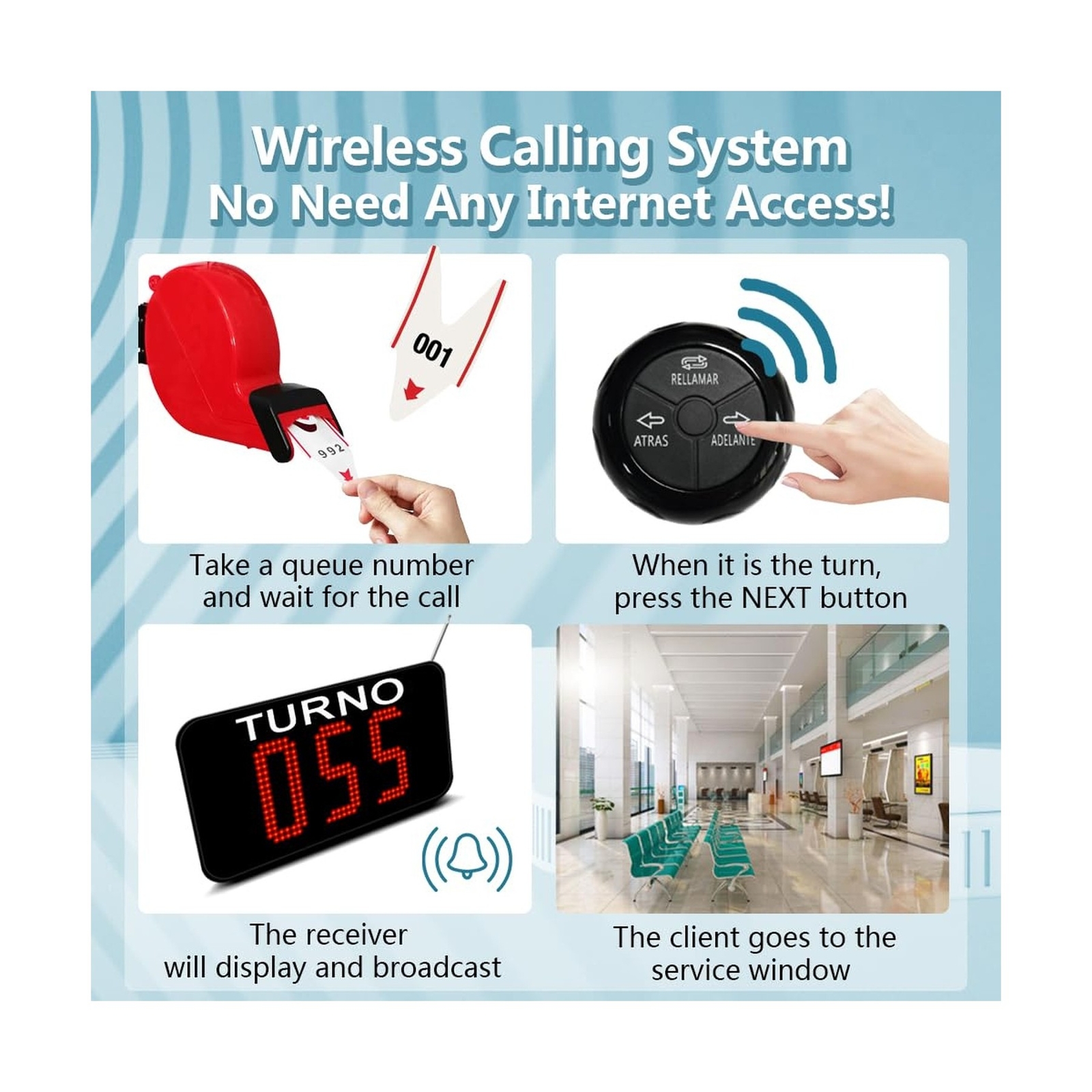 Take a Number System Waiting Number System Queue Wireless Calling System with...