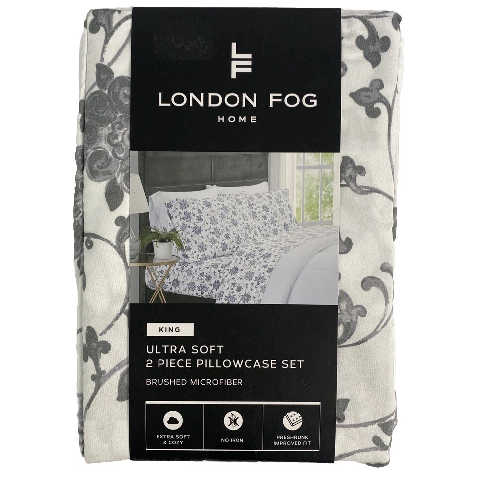 NEW London Fog Home Ultra Soft 2 Piece Brushed Microfiber King Pillowcase Set.