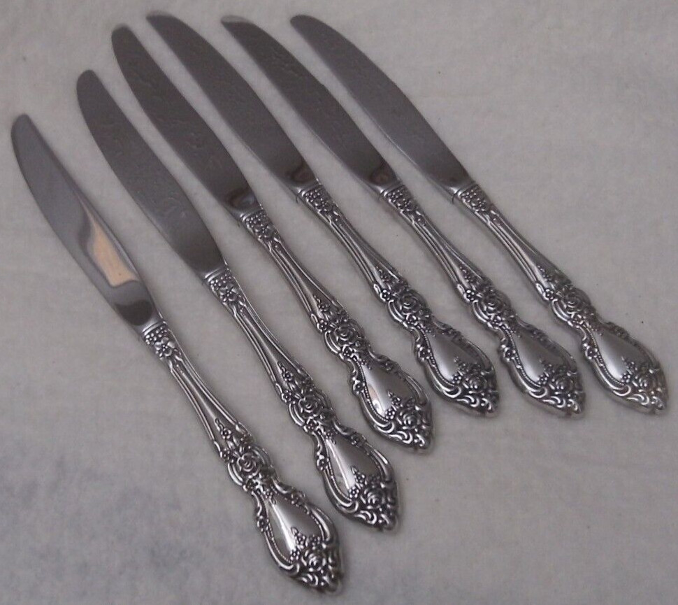 Oneida WORDSWORTH Stainless SIX HH DINNER KNIVES 9" **VINTAGE / U.S.A made""  F5