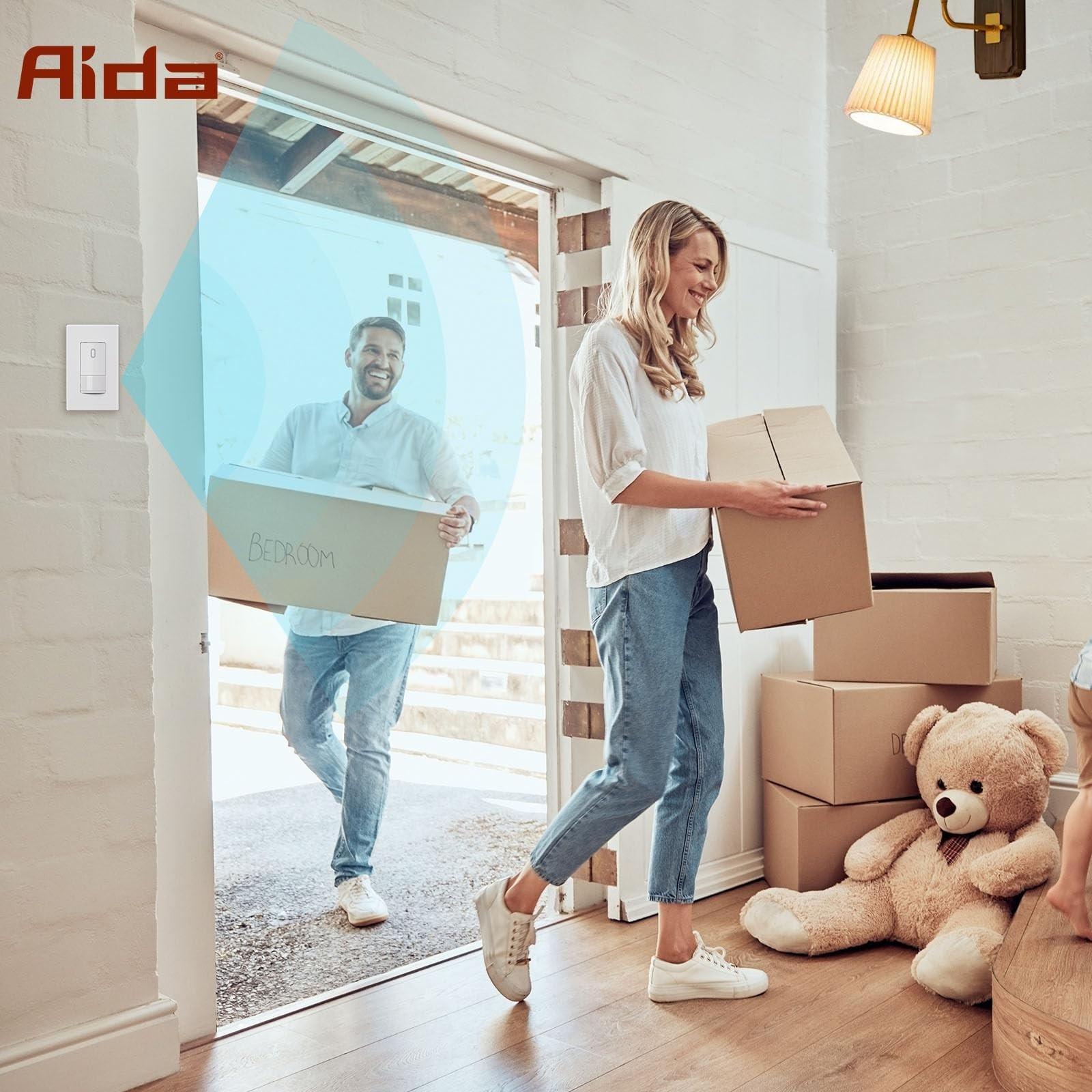 AIDA Single Pole Motion Sensor Light Switch w/Neutral Wire - 4 Pack,Matte White