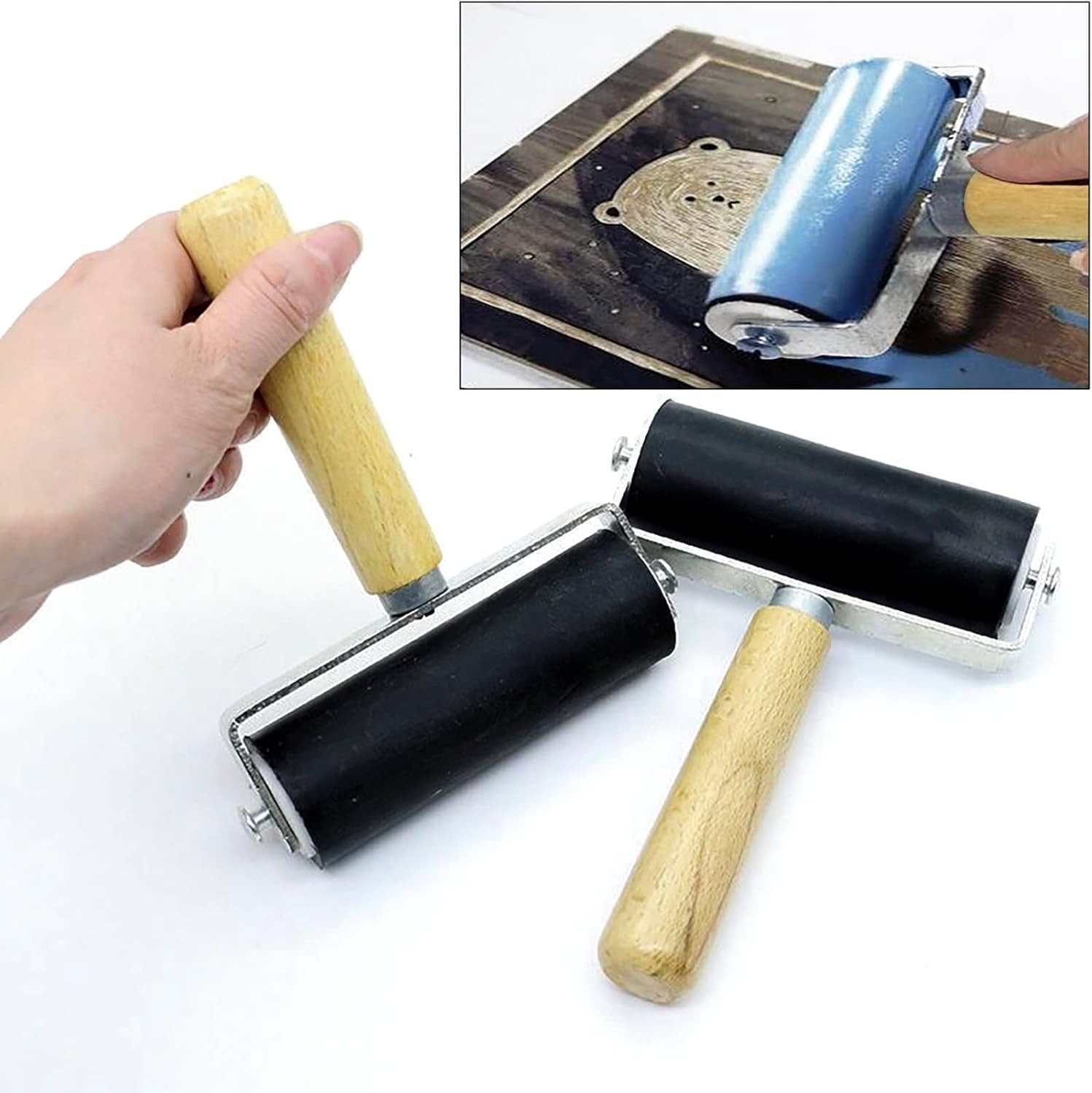 3 Pack Rubber Brayer Roller Hard Rubber Vinyl Roller for Printmaking Wallpapers