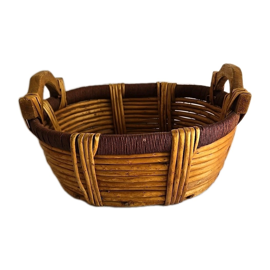 Vintage Decorative Wood Basket With Handles 12x11.5x5
