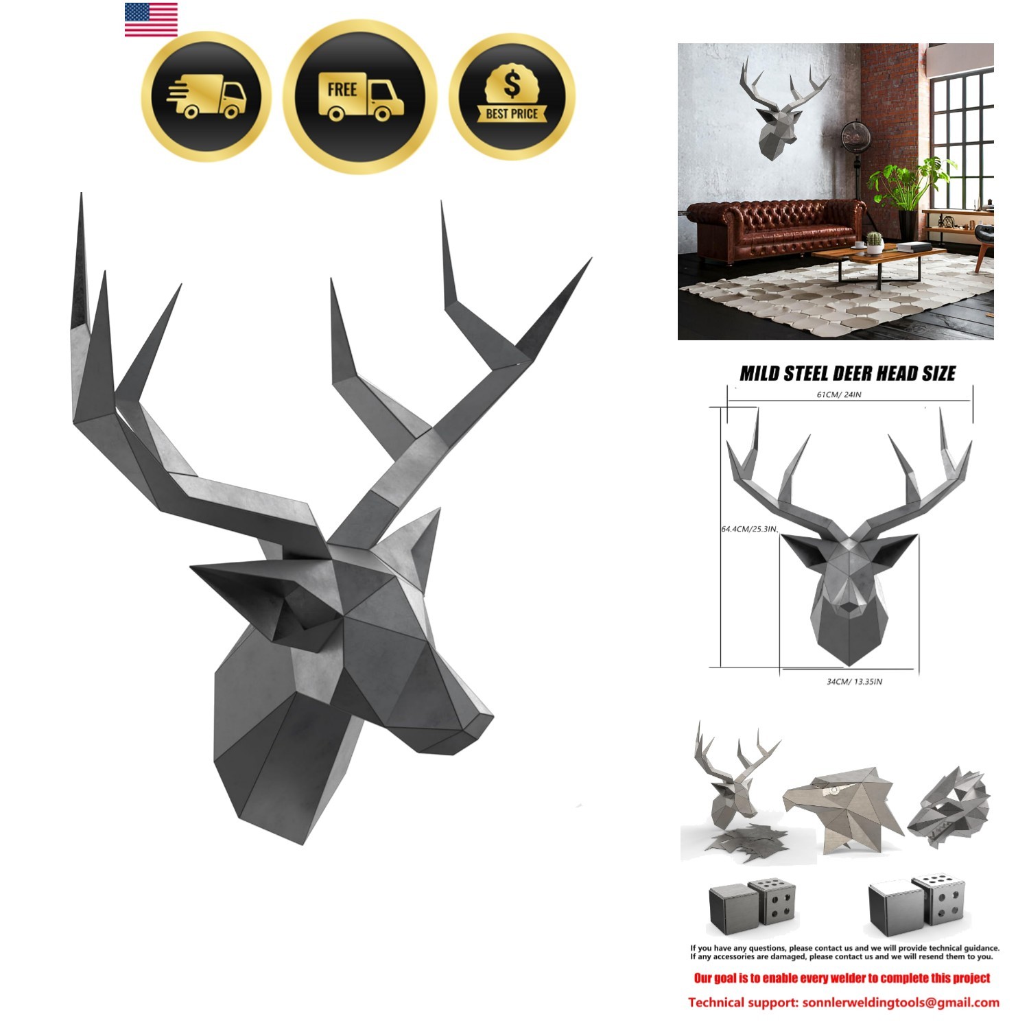 Welding Practice Kit Deer Head Mild Steel Plates for TIG MIG Arc Stick DIY Art