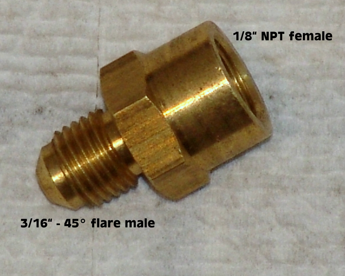 3/16 flare x 1/8 FIP adapter / 3/16 x 1/8 brass adaptor / pressure gauge adaptor