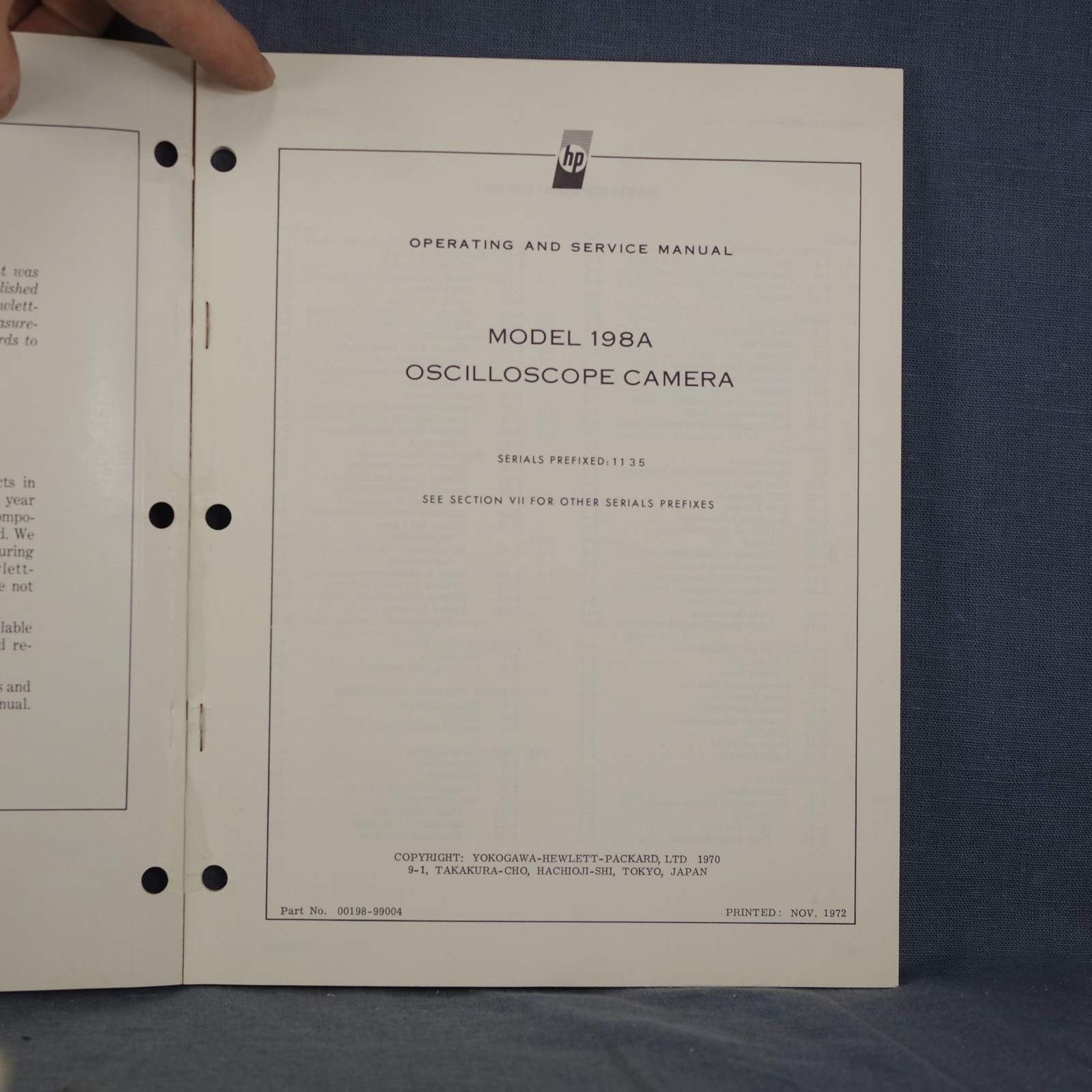 HP 198A Oscilloscope Camera Operation and Service Guide Manual