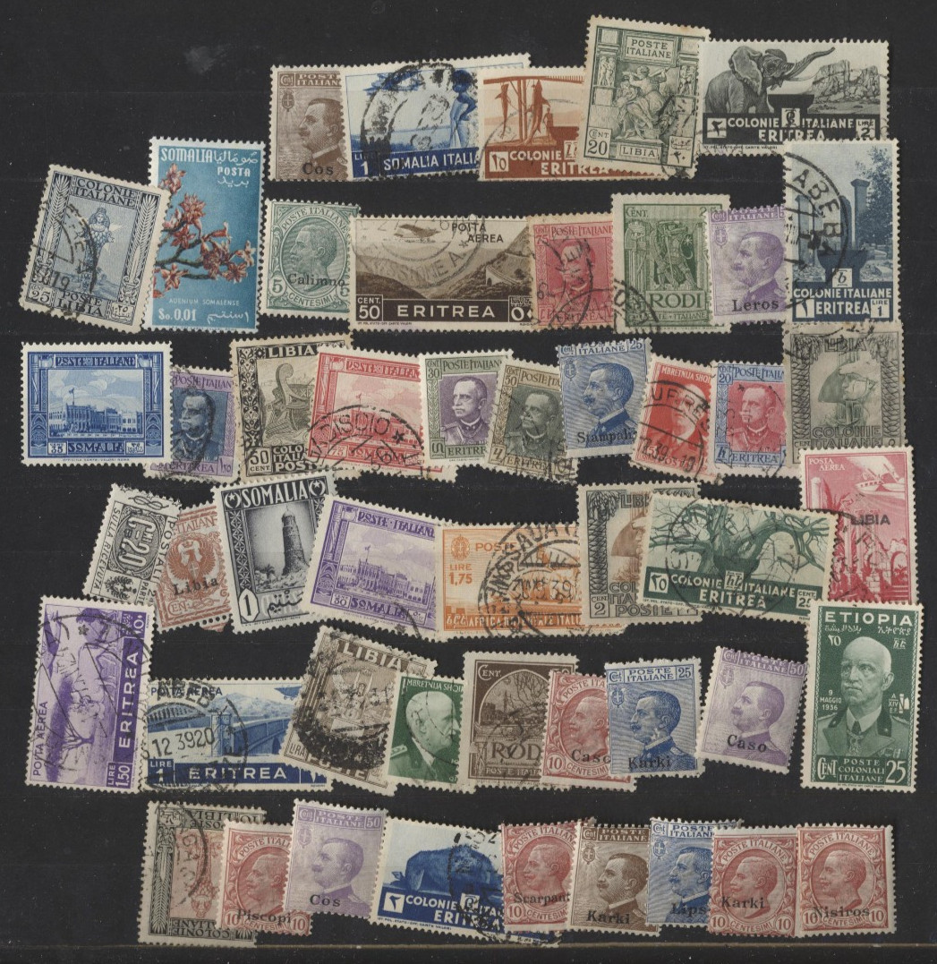 ITALIAN COLONIES Collection 49 Different Old Time Vintage Stamps (Stock Scan)