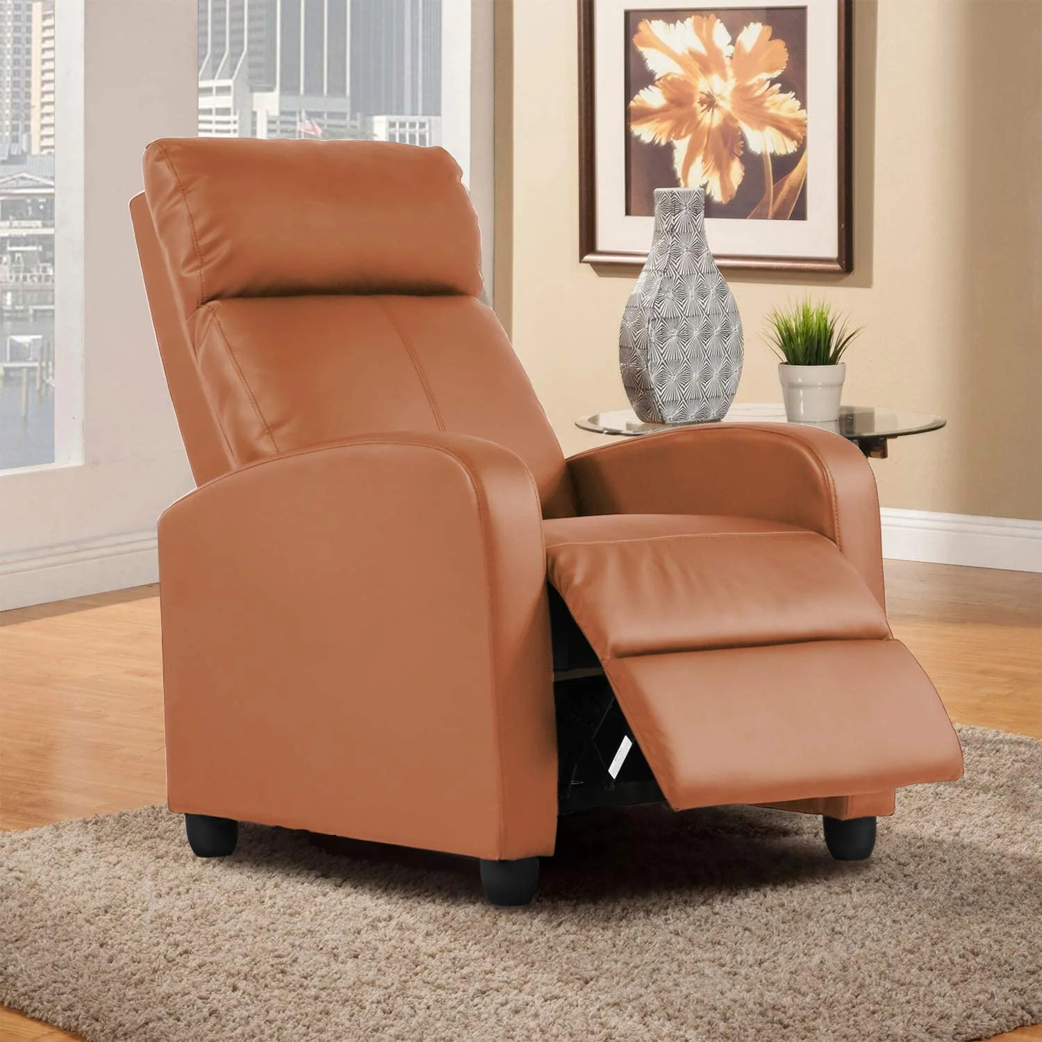 Bestoffice PU Leather Contemporary Manual Reclining Chair with Zero Gravity, Bla