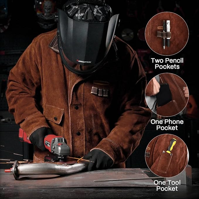 Flame Resistant Leather Welding Jacket Cowhide Leather Jacket Heavy Duty Welder