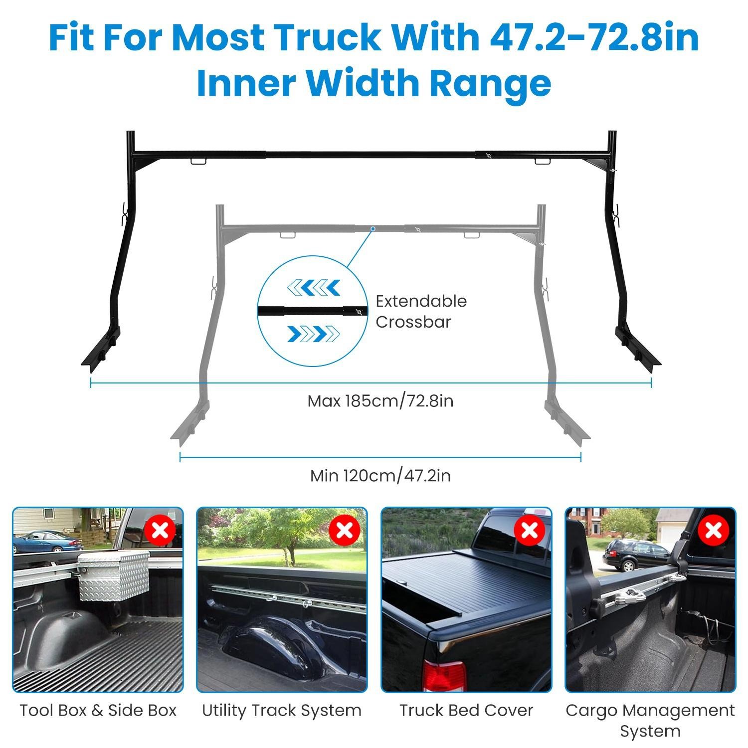 1Pair Extendable Truck Ladder Rack Non-Drilling Pick-up Bed Utility Adjustable T