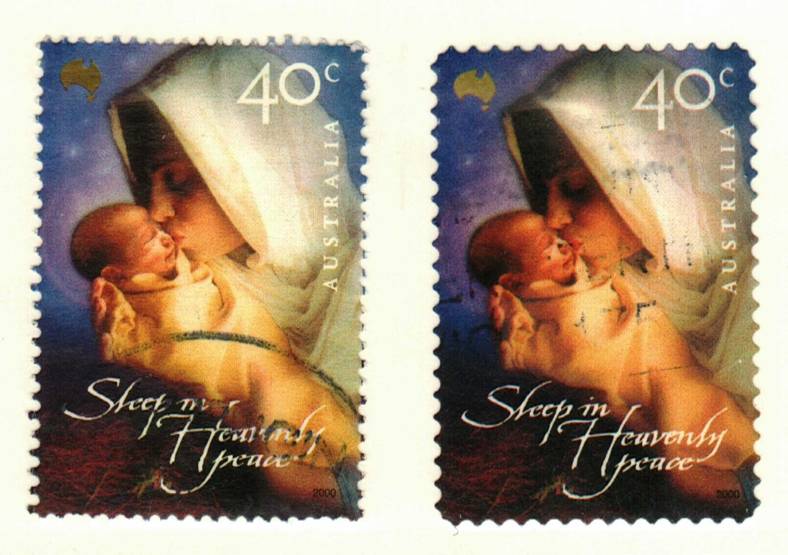 Australia #1922, 1924 used Christmas Mary & Child