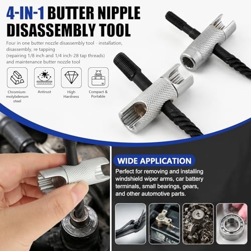 2 Pcs Grease Fitting Tool Set, 4 in 1 Grease Zerk Fitting Tool with Cleaner,