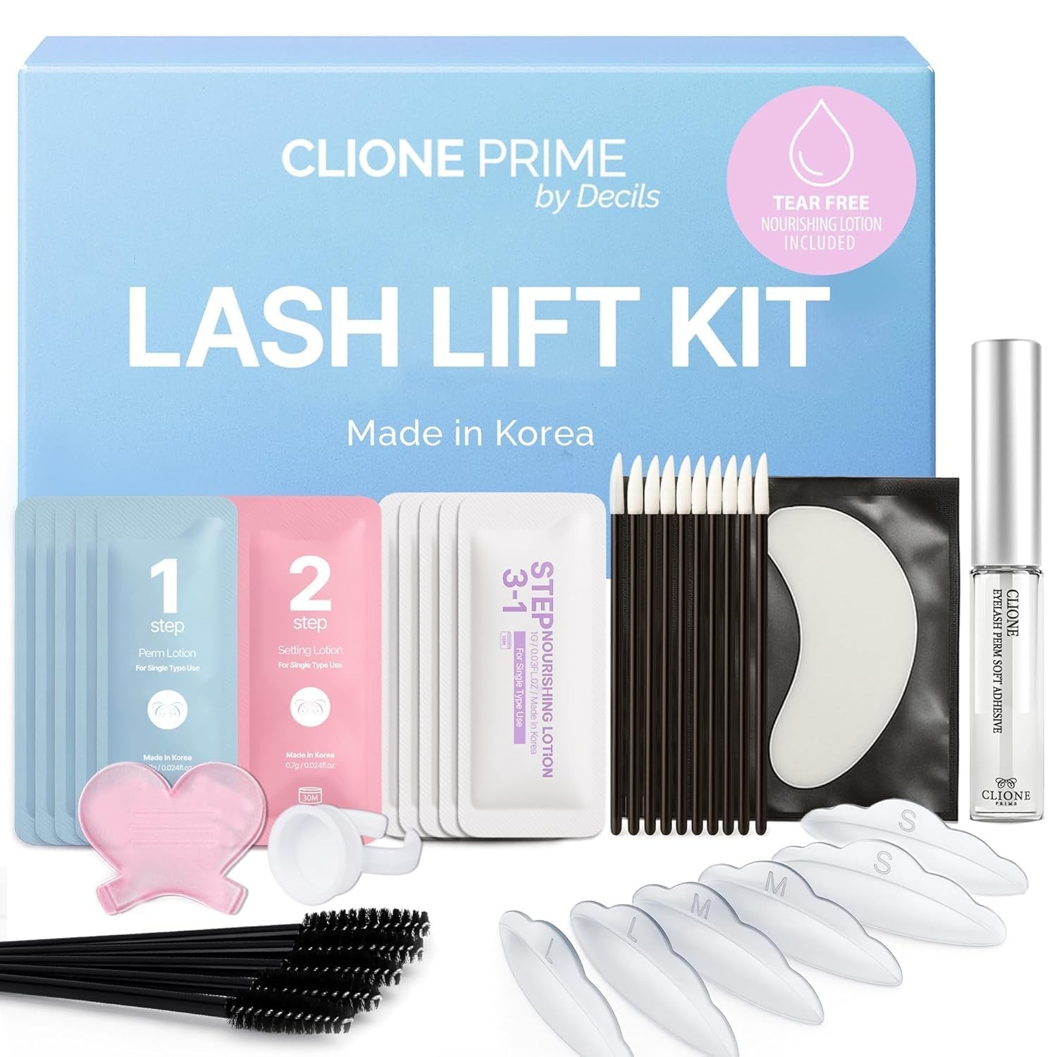 Korean Lash Lift Kit - 5 Sets At Home Eyelash Perm 42 Piece Set, Blue