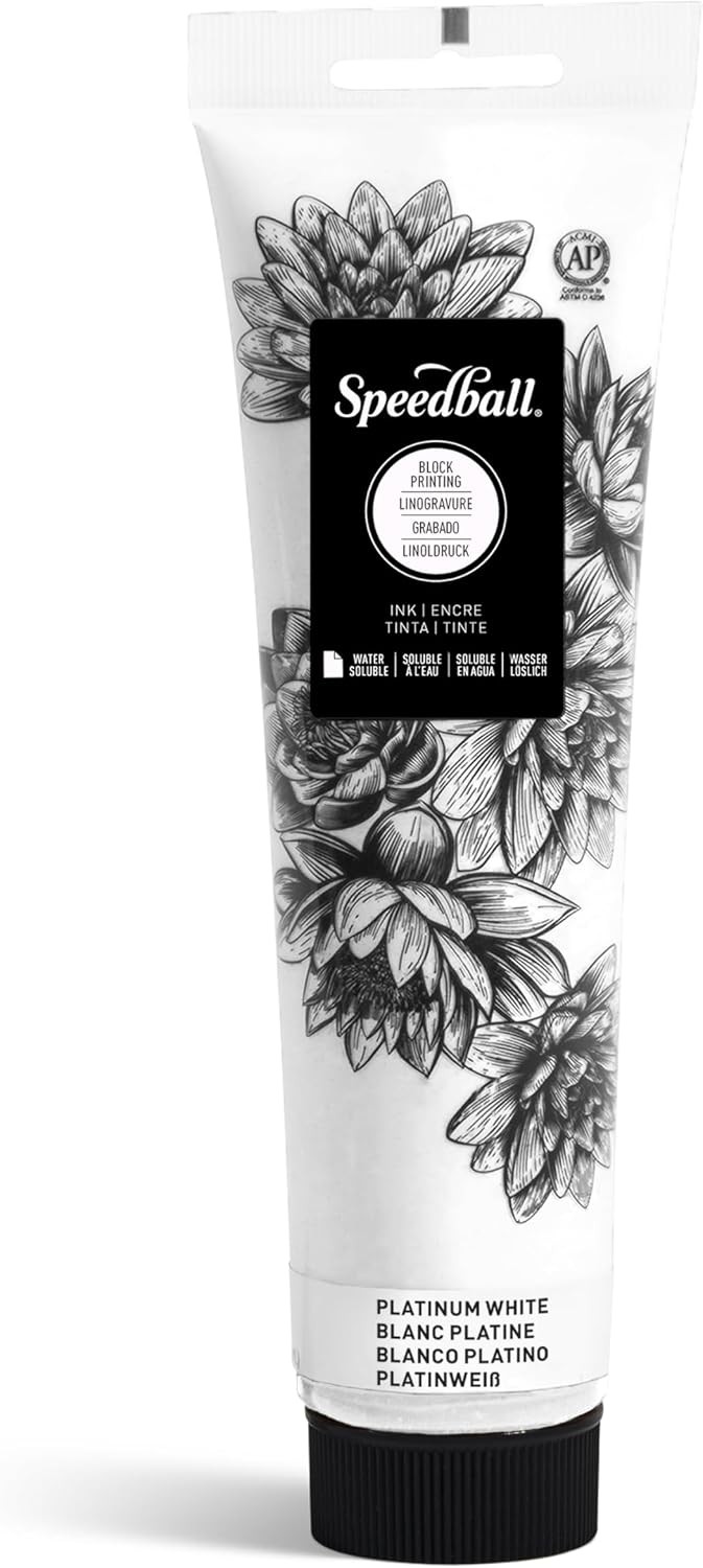 Speedball Water-Soluble Block Printing Ink 5oz Tube Platinum White