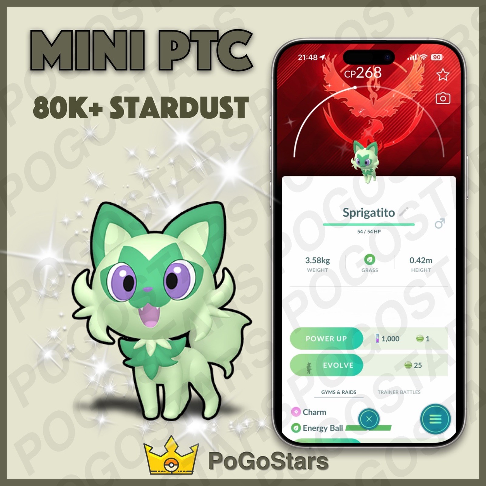Pokémon PTC Go - Shiny Sprigatito - Team Valor✨Special Background✨