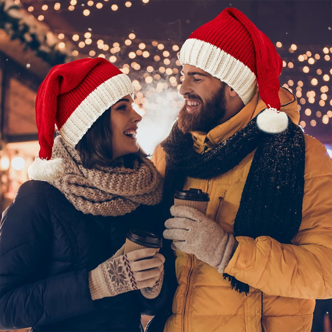 Christmas Knitted Santa Hat Xmas Party Beanie Hat for Adults Women Men
