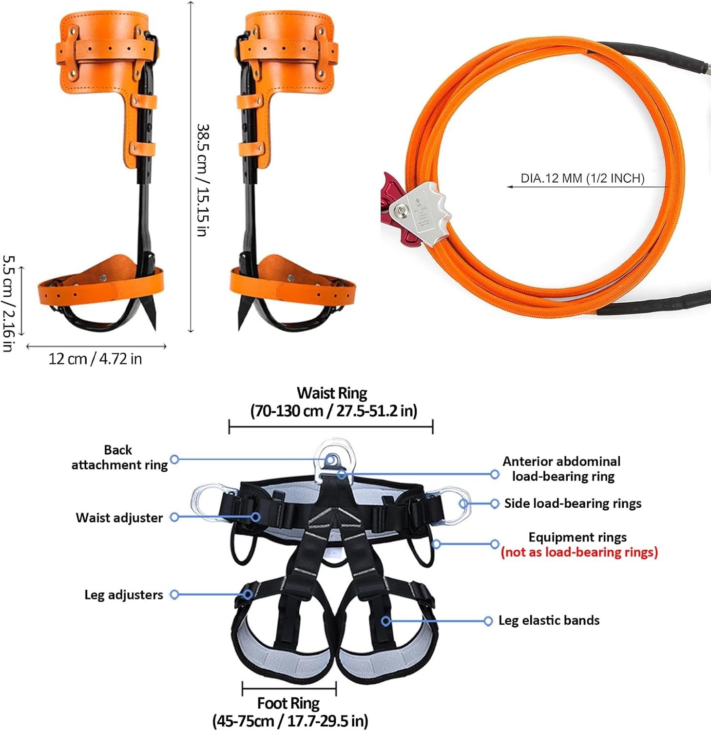 Adjustable Tree Climbing Spikes for Arborists with Replacement Screws Included