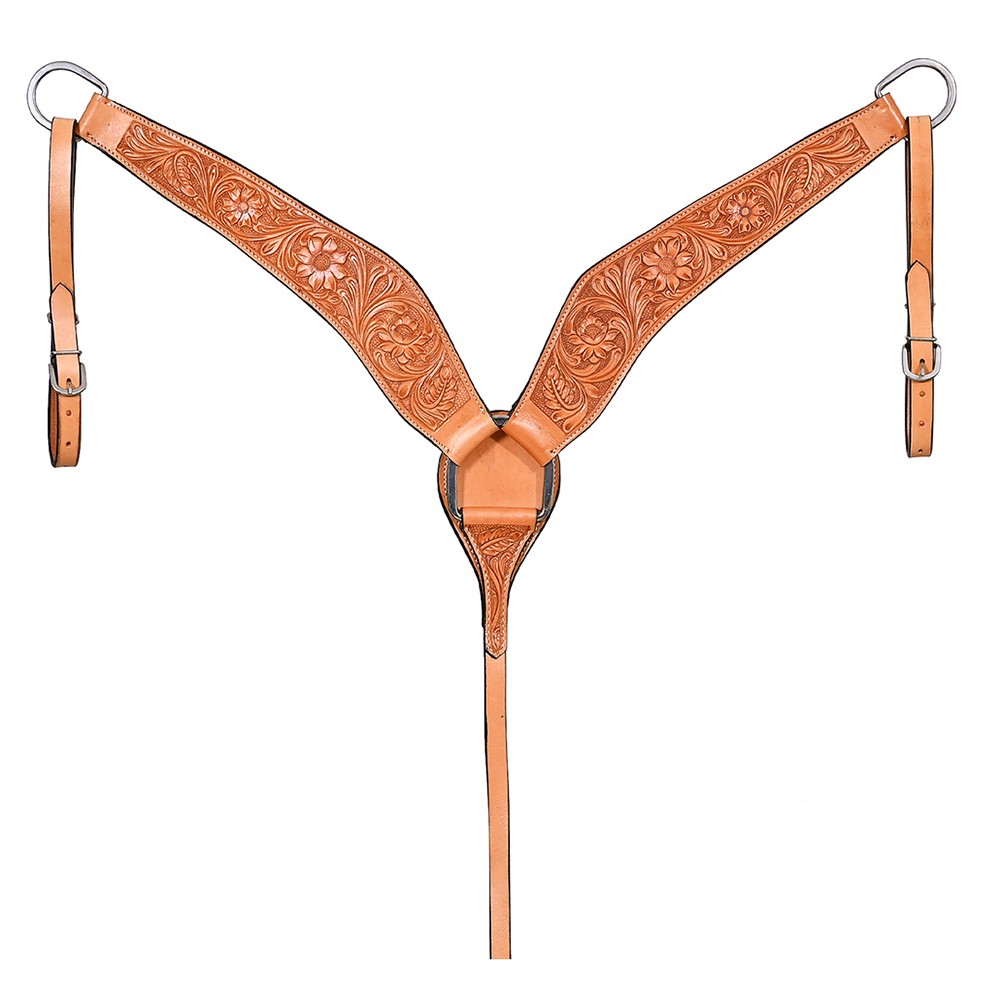 HILASON Western Horse Genuine Leather Breast Collar Tack Hand Tooled Tan