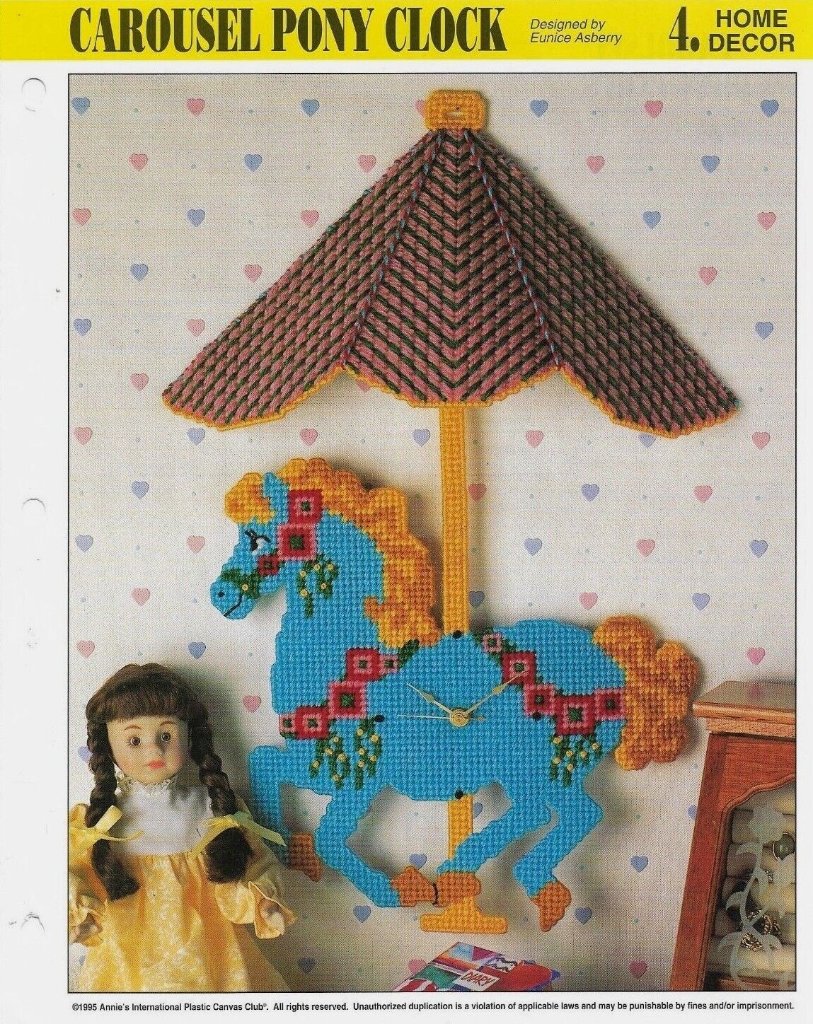 NEW CAROUSEL PONY CLOCK HOME DECOR ANNIE'S PLASTIC CANVAS PATTERN INSTRUCTIONS