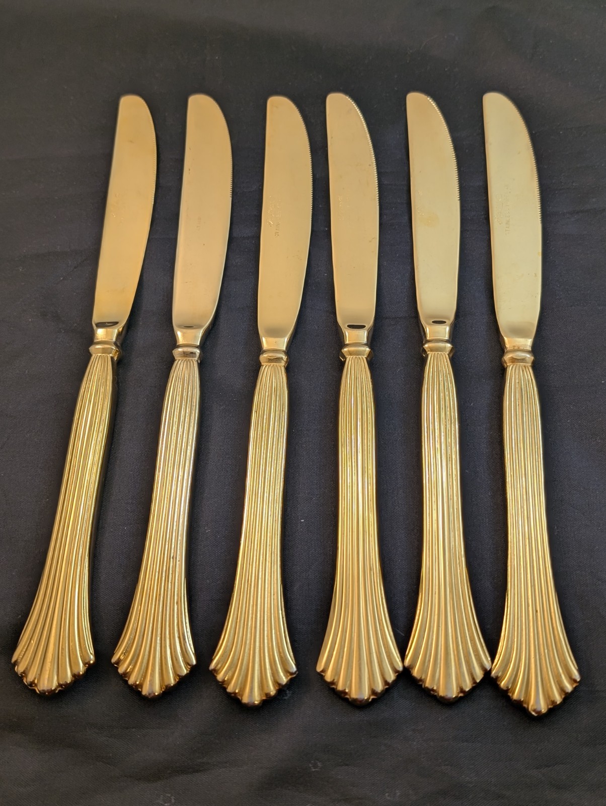 6pc Rogers PAVILLION Gold Electroplate Korea Stainless Solid Handle Knives