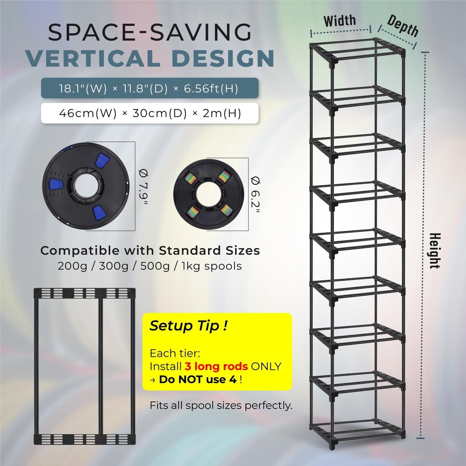 Upgraded 9-Tier 3D Printer Filament Spool Storage Rack, Thicker 3D Printing F...