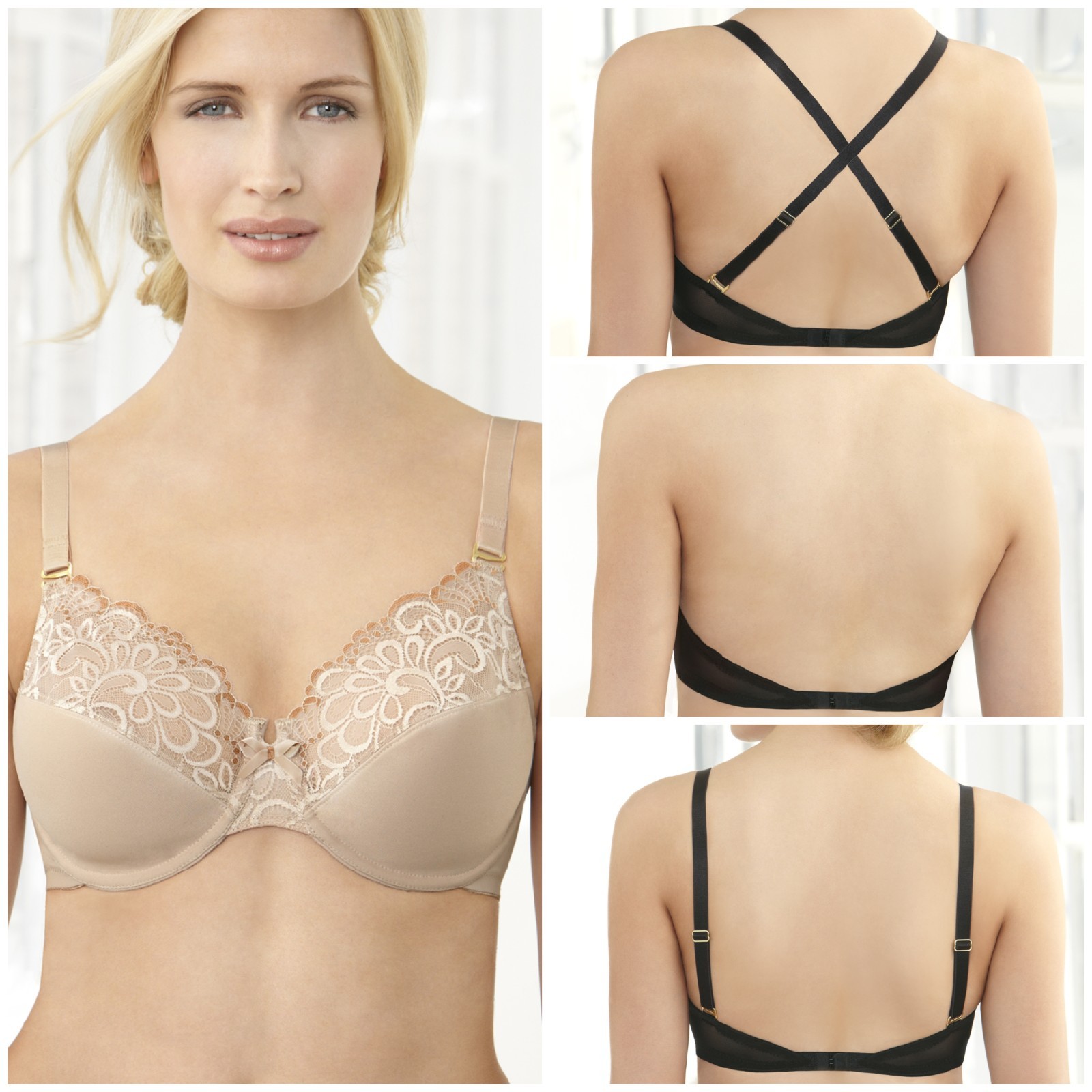 Glamorise Backless Bra 44C (3-Way!) Halter Top Dress Criss-Cross Straps Nude NEW
