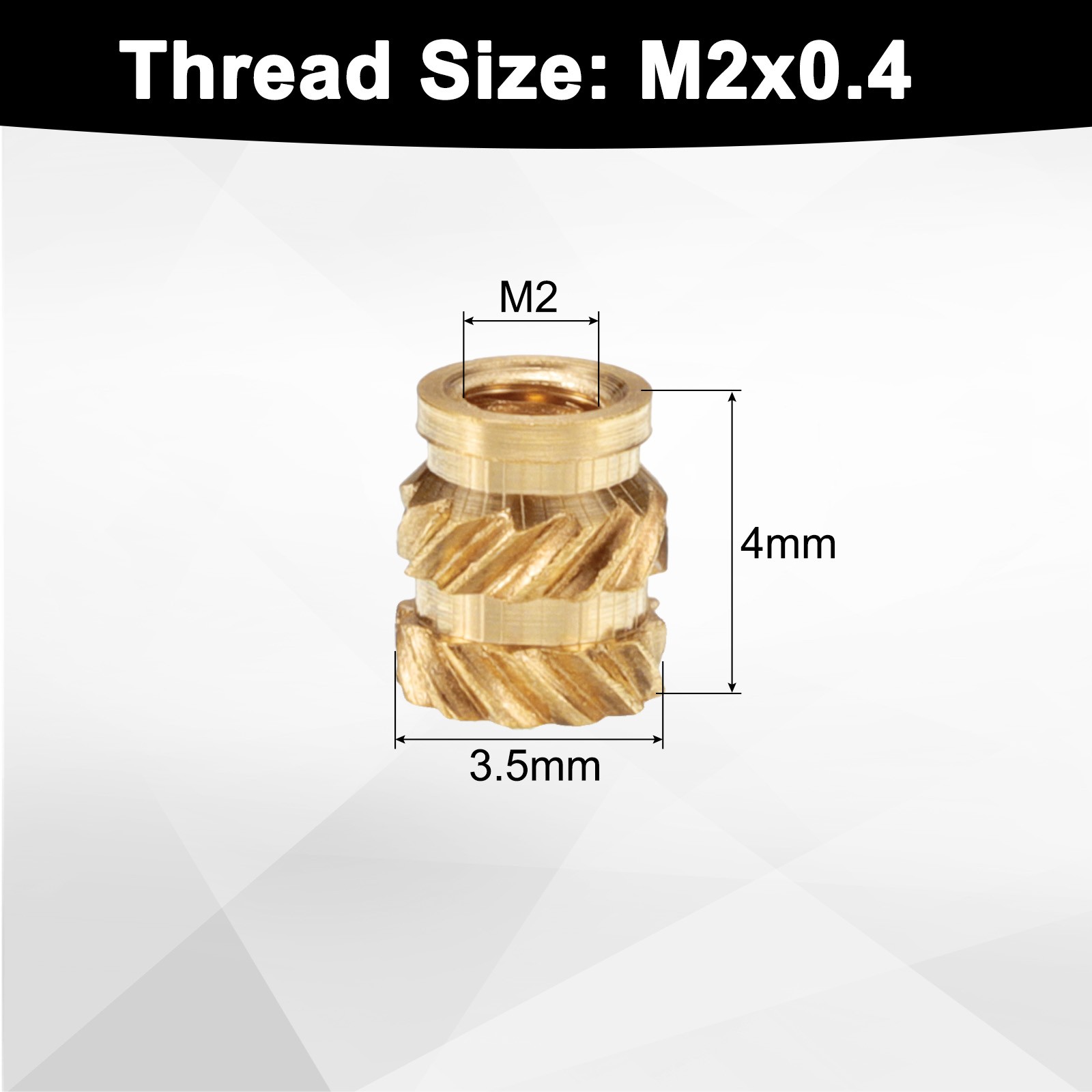 100pcs M2 Threaded Inserts Brass Heat Set Insert M2x4mm, OD 3.5mm Knurled Nuts