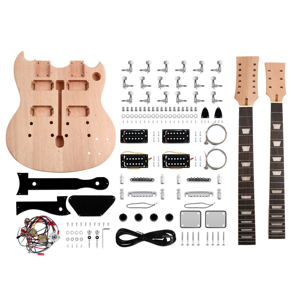 Double Neck DIY Electric Guitar Kit 12 String Mahogany Body Rosewood Fingerboard