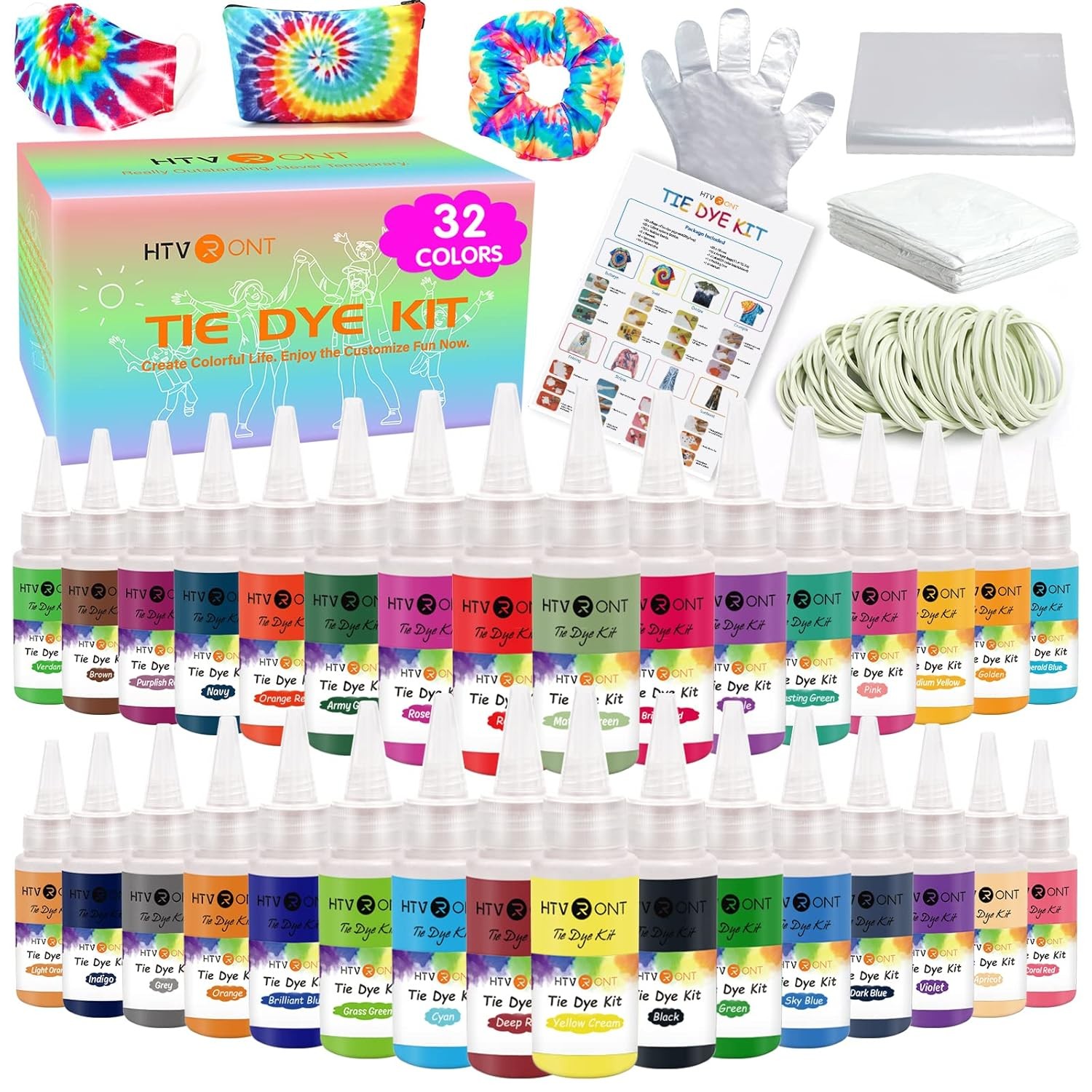 Tie Dye Kit 32 Vibrant Colors Pre Filled Bottles Permanent Dye Easy DIY Fun