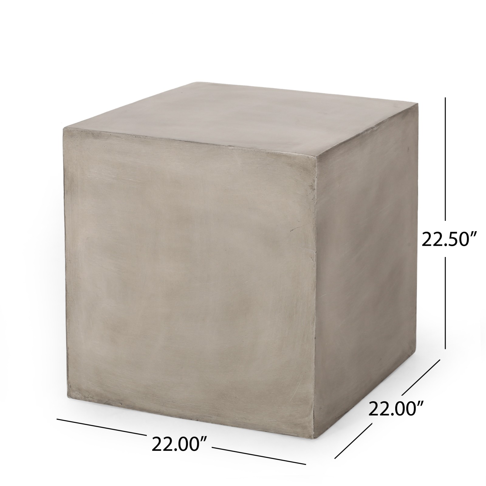 Outdoor Square Side Table Light Grey MGO Concrete 22" Cube