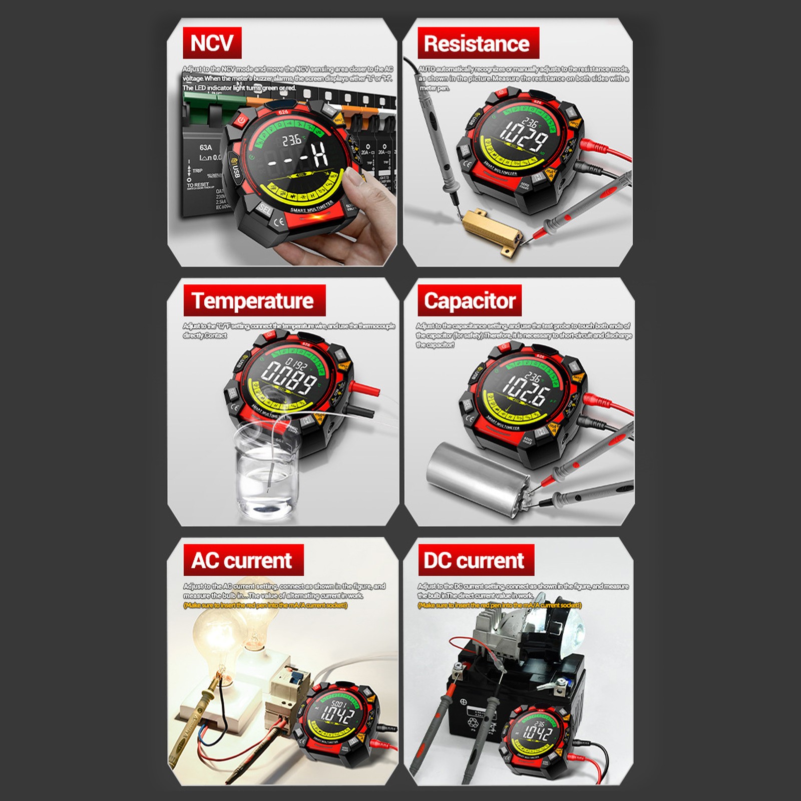 1-6000 Counts Multimeter With Backlit Display For Electricians OMWJ