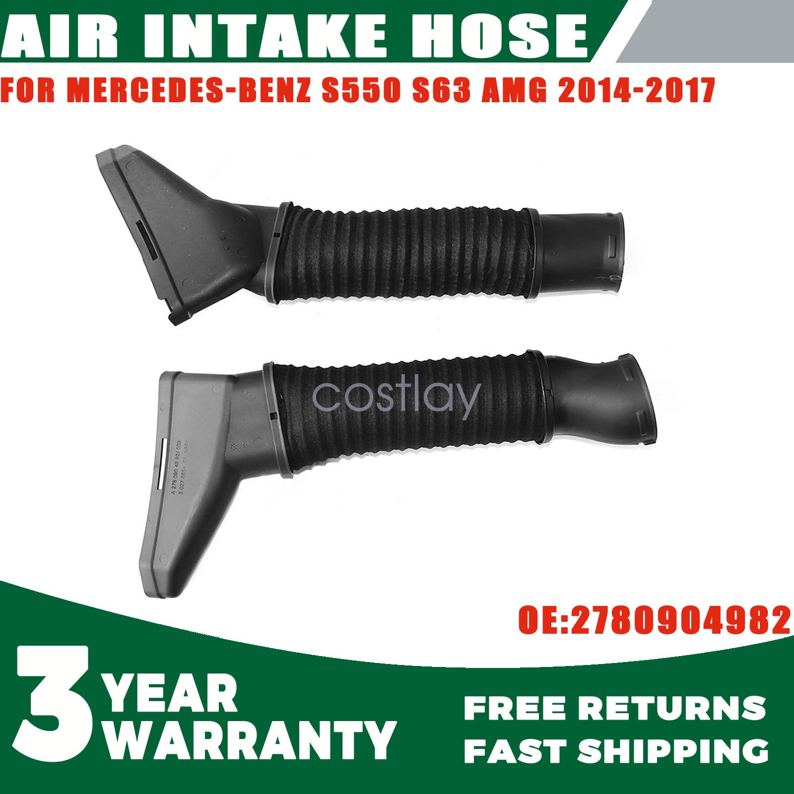 NEW For 2014-2017 Mercedes-Benz S550 S63 AMG Engine Air Intake Hose Left & Right