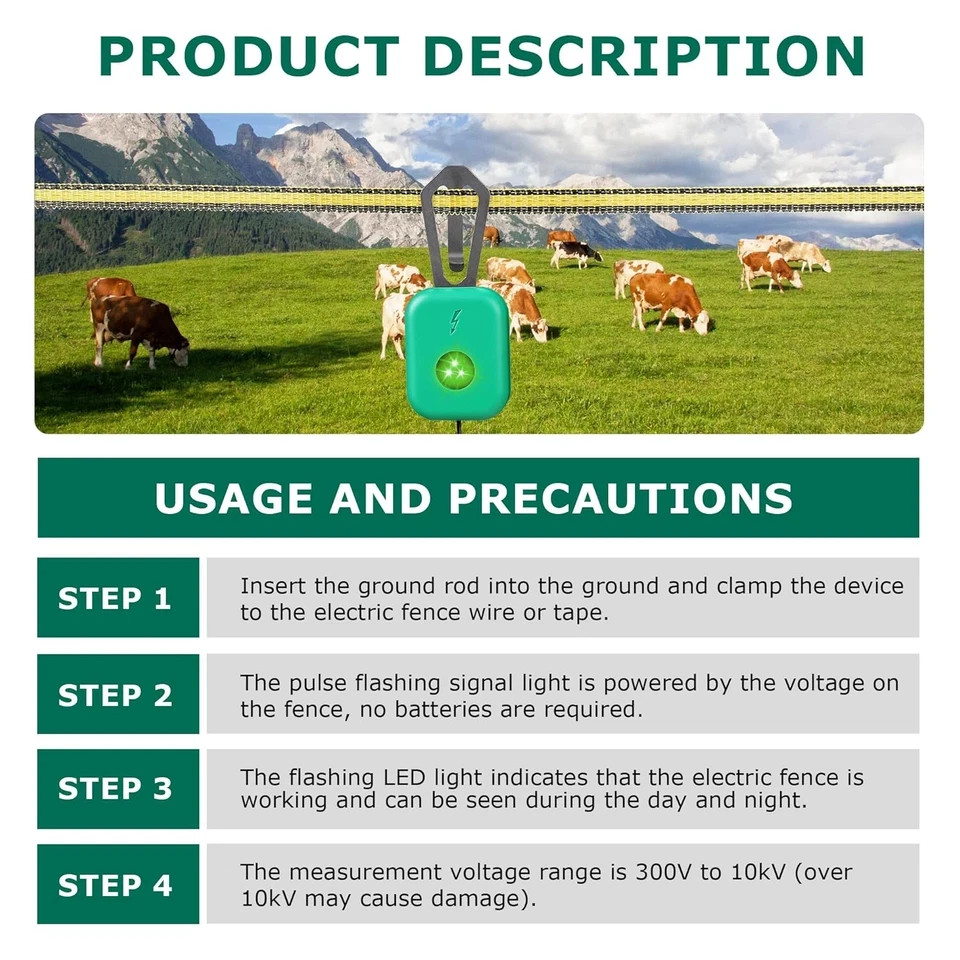 Electric Fence Tester with LED Indicator Lights - 300V to 10Kv Range | Detects E