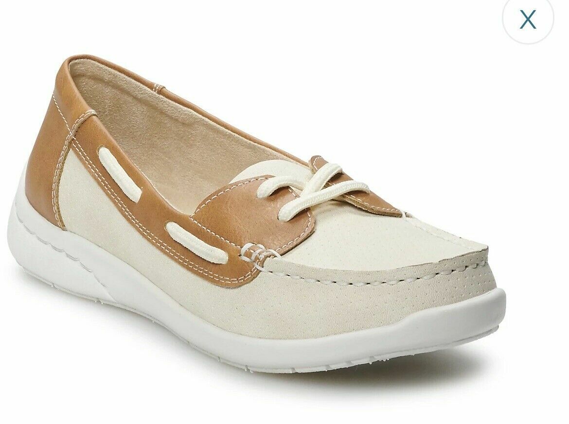 Womens Croft & Barrow Adagio Beige Ivory Casual Slip On Boat Loafers Shoes NEW**