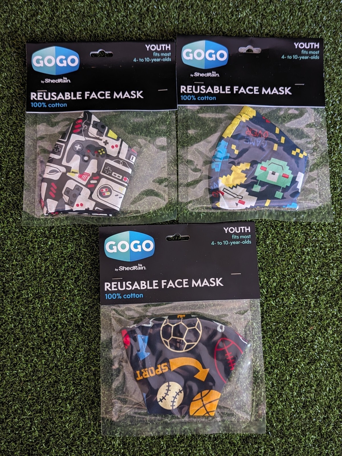 "Gamer" Lot Of 3 Go Go Youth Reusable Face Mask NEW NIP