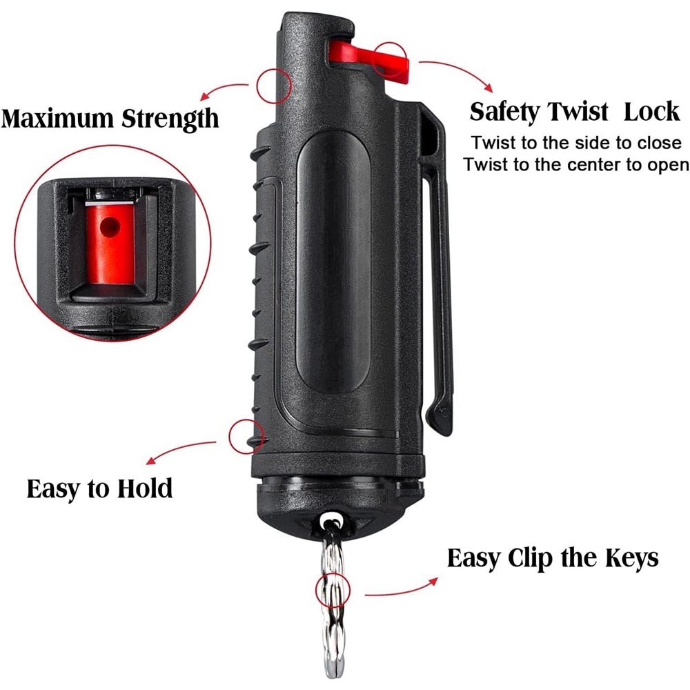 Keychain-Attached Sturdy Fast-Acting Secure Versatile Pepper Spray with Keychain