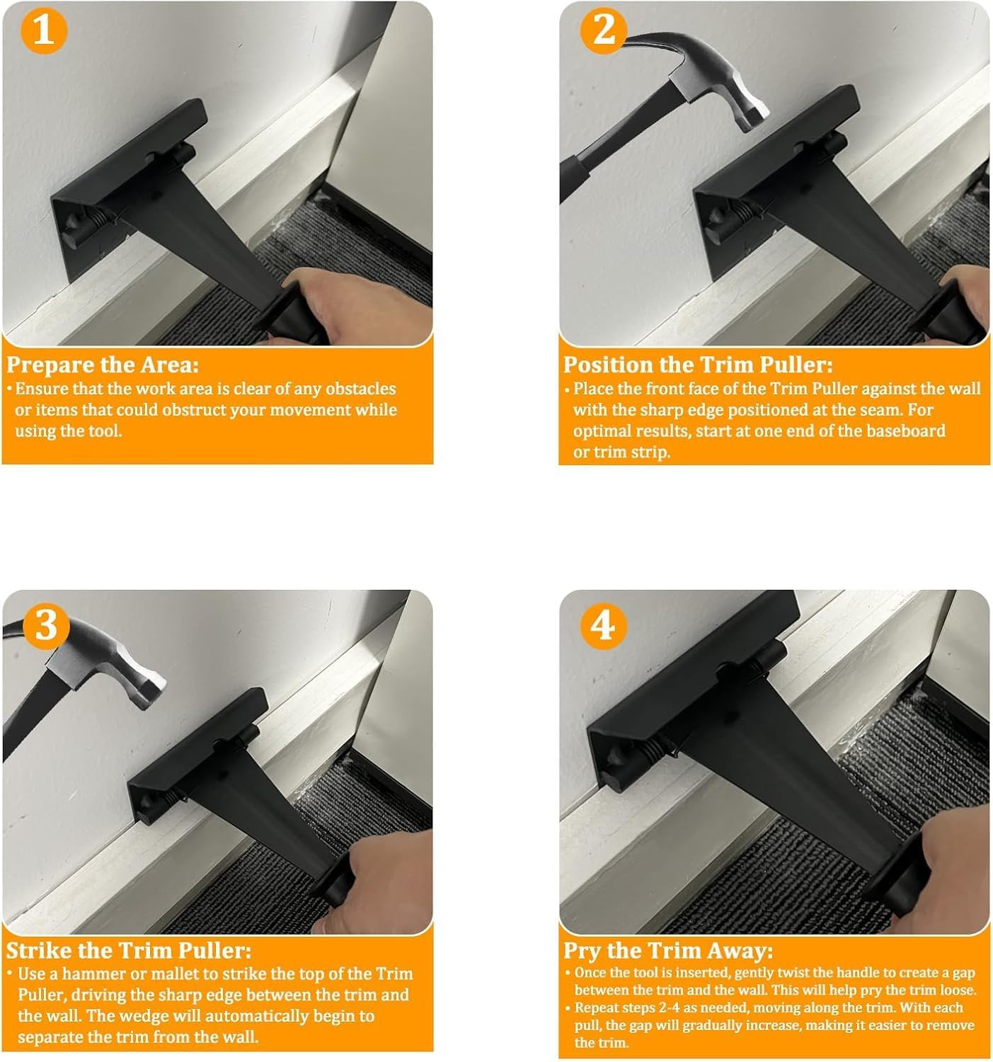 Black Trim Puller Tile Flooring Baseboard Removal Tool Skirting Board Pry Tool